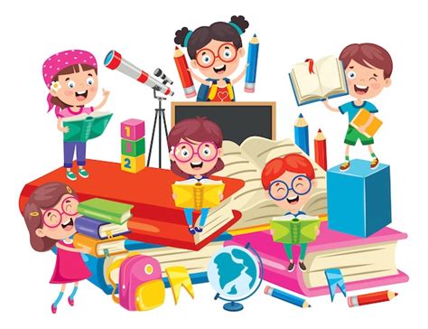 Crianças em idade escolar feliz bonito dos desenhos animados Vetor