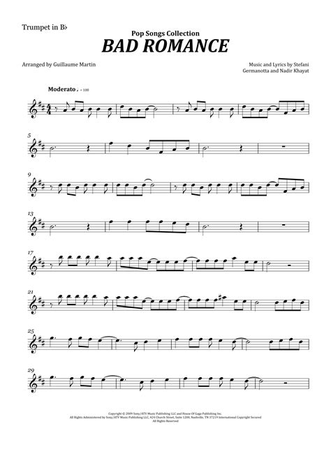 Bad Romance Arr Guillaume Martin Sheet Music Lady Gaga Trumpet Solo