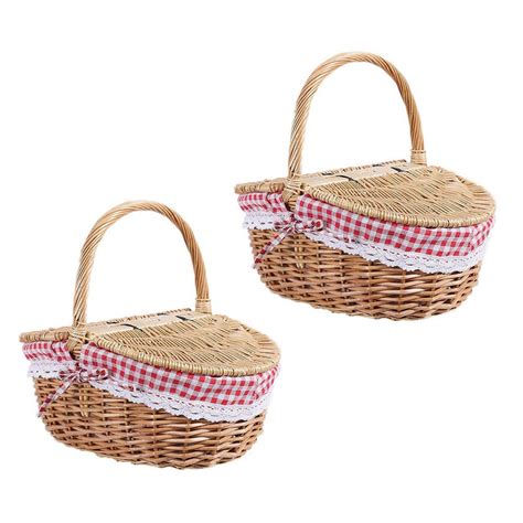 X Country Style Wicker Picnic Basket Hamper With Lid And Handle