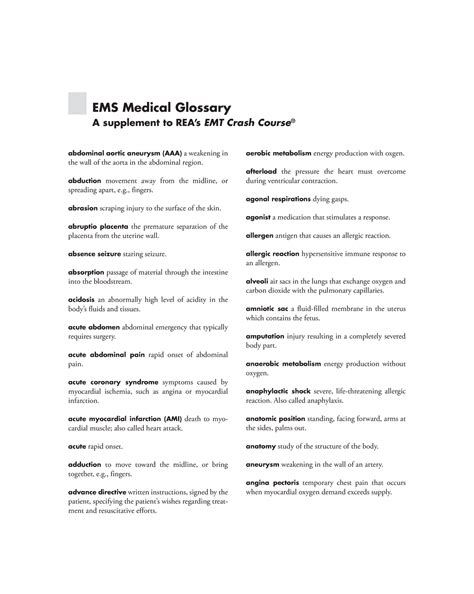 Online EMS Medical Glossary 091223 - A supplement to REA’s EMT Crash