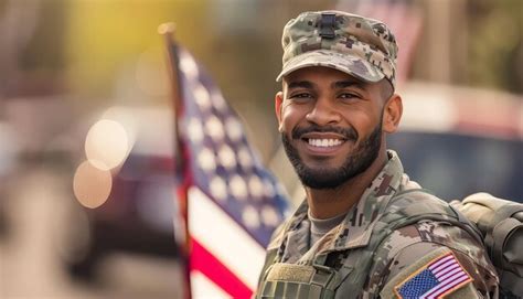 A Man In A Military Uniform Is Smiling And Holding A Flag Premium Ai