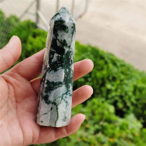 Home Living Rocks Geodes Home D Cor Moss Agate Obelisk Point Tower