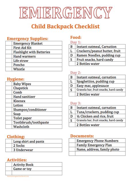 72 Hour Kit for Kids with Printable Checklists – Maintaining Motherhood