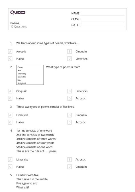 50 Poems Worksheets On Quizizz Free And Printable