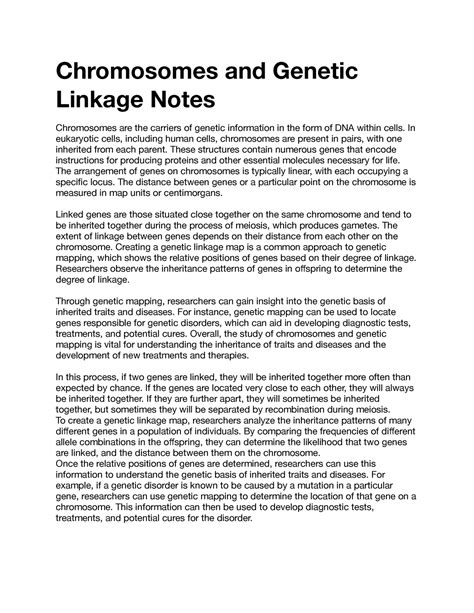 Chromosomes and Genetic Linkage - Chromosomes and Genetic Linkage Notes ...