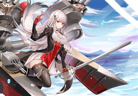 Anthropomorphism Azur Lane Boots Breasts Cleavage Clouds Cup6542 Dress