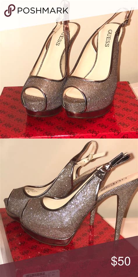 Guess Metallic Platform Slingback Peep Toe Guess Shoes Heels