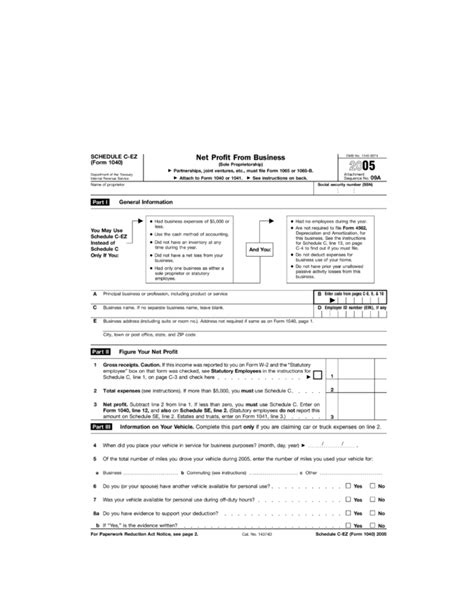 2005 Form 1040 Schedule C Ez Edit Fill Sign Online Handypdf