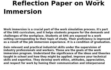 Work Immersion Reflection Paper Brainly Ph