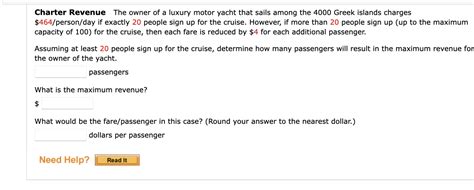 Solved Charter Revenue The Owner Of A Luxury Motor Yacht Chegg