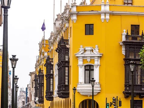 Architecture Around Plaza Mayor In Downtown Lima Peru Stock Photo