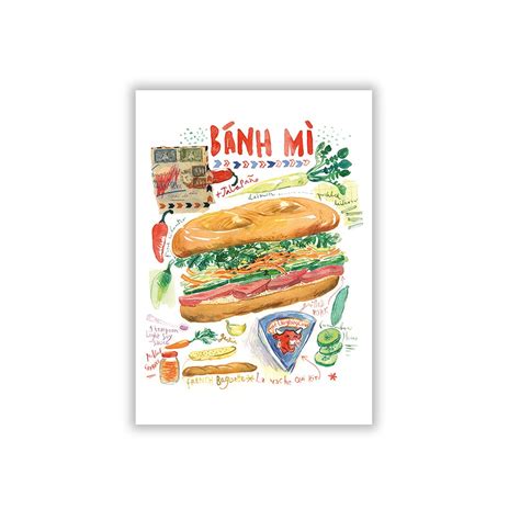 Banh Mi Recipe Print Watercolor Painting Vietnamese Food Etsy