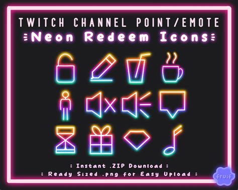 12 Twitch Channel Point Redeem Icon Pack Instant Upload Neon Rainbow ...