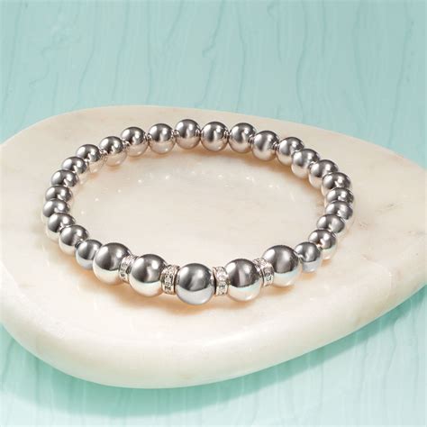 Sterling Silver Stretch Bead Bracelet With 24 Ct Tw Diamonds Ross Simons