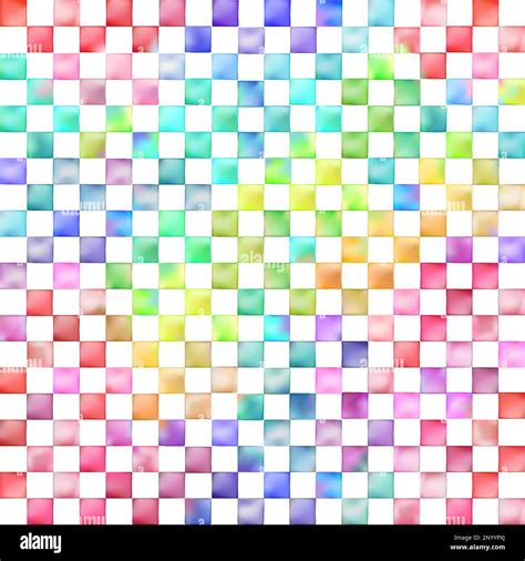 Vector Watercolors Vibrant Rainbow Colors Checker Seamless Pattern