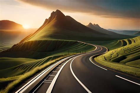 Premium AI Image | A road with a view of the mountains