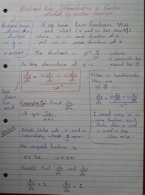 A Level Maths Notes A2 Differentiation Quotient Rule Part 1