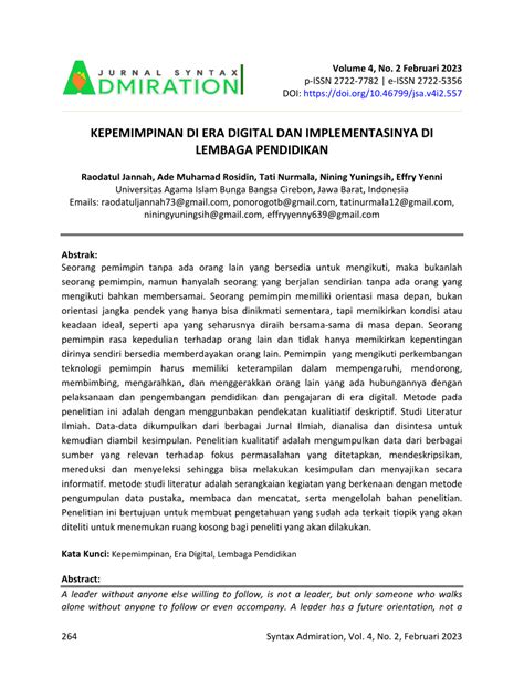 Pdf Kepemimpinan Di Era Digital Dan Implementasinya Di Lembaga Pendidikan