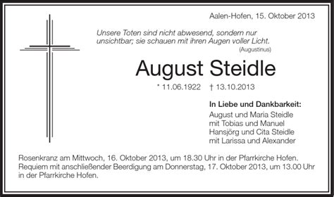 Traueranzeigen Von August Steidle OstalbTrauer