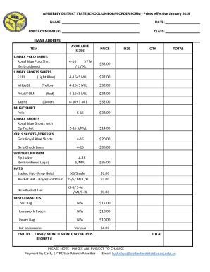 Fillable Online AMBERLEY DISTRICT STATE SCHOOL UNIFORM ORDER FORM ...