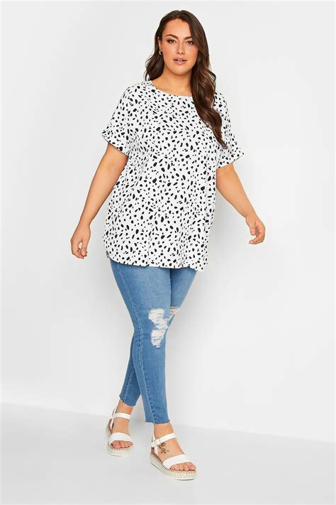 Yours Curve Plus Size White Spot Print Top Yours Clothing