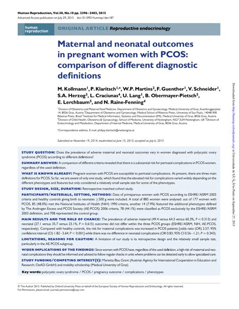 Pdf Maternal And Neonatal Outcomes In Pregnant Women With Pcos