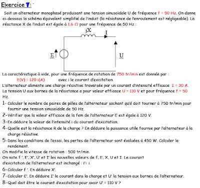 G Nie Electrique Et Electronique Exercices Corrig S Sur L Alternateur