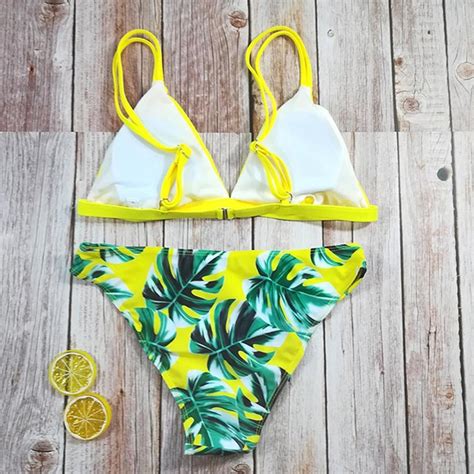 Buy Women Sexy Leaf Printed Two Piece Split Bikini Set For Summer Beach