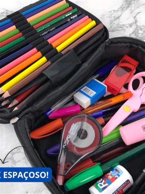 Estojo Box Femenino Masculino Alça 100 Pens Divisória