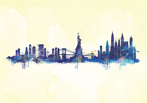 New York City Skyline Art Print Abstract Blue Watercolour On Etsy