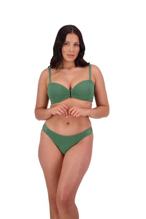 Retro Deco Underwired Bandeau Bikini Top In Seaweed Moontide Swimwear