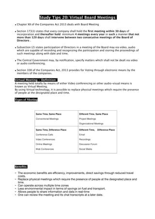 Lesson 20 Virtual Board Meetings Company Law By Dipti Dhakul PDF