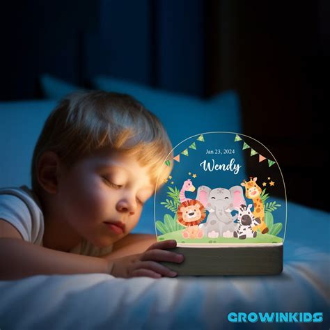 Baby Animals Night Light, Safari Animals Baby Name Table Lamp ...