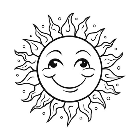 Sunny Face Coloring Page With Eyes In Black And White Outline Sketch