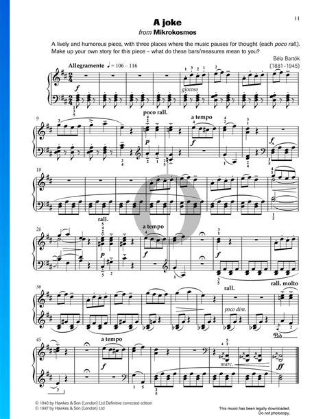 Mikrokosmos A Joke Béla Bartók Piano Sheet Music OKTAV