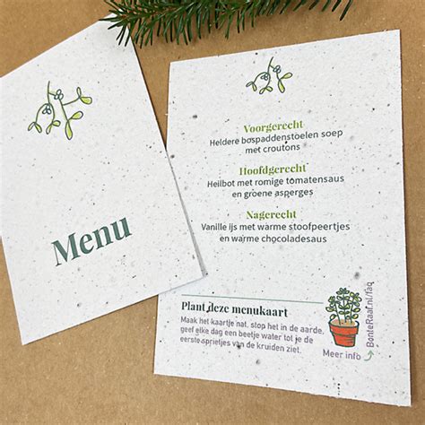 Kerstdinerset Plantbare Menukaarten Servetringen Met Naam Bonteraaf