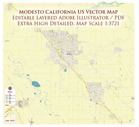 Modesto California Us Map Vector Extra High Detailed Street Map