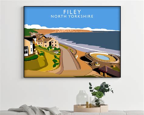 Filey North Yorkshire Print Travel Poster Travel Decor Etsy