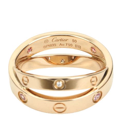 【cartier卡地亚 戒指 指环】cartier 卡地亚 Love系列18k金双环镶钻 粉蓝宝戒指50 【正品 价格 图片】 寺库网