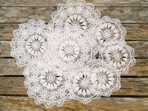 White Crocheted Doilies Set Of 8 Round Lace Doilies 4 Etsy Lace Doilies White Crochet