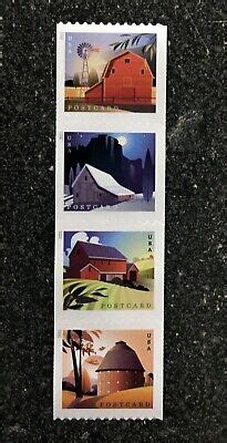 Usa Postcard Forever Rate Barns Coil Strip Of Mint