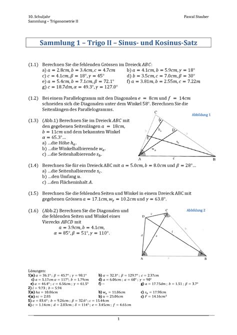 SOLUTION Arbeitsblatt 2 Trigonometrie 2 Mit L Sungen Studypool