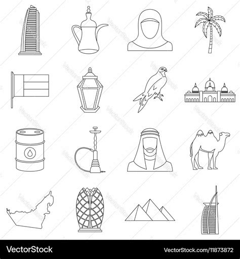 Uae Travel Icons Set Outline Style Royalty Free Vector Image