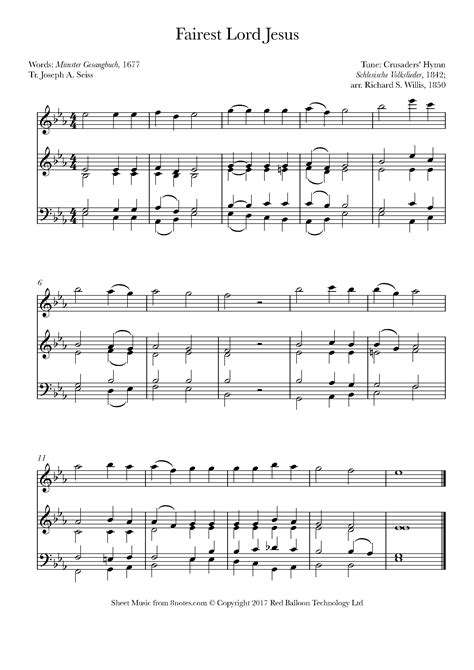 Fairest Lord Jesus Sheet Music For Flute Notes