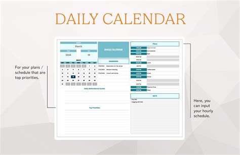 Daily Calendar Template in Excel, Google Sheets - Download | Template.net