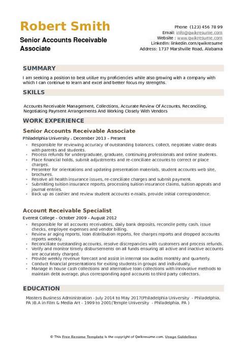 Accounts Receivable Associate Resume Samples Qwikresume