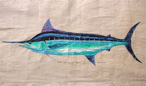 Akura Blue Marlin Acrylic Painting On Tapa Cloth Jéanne Humphreys