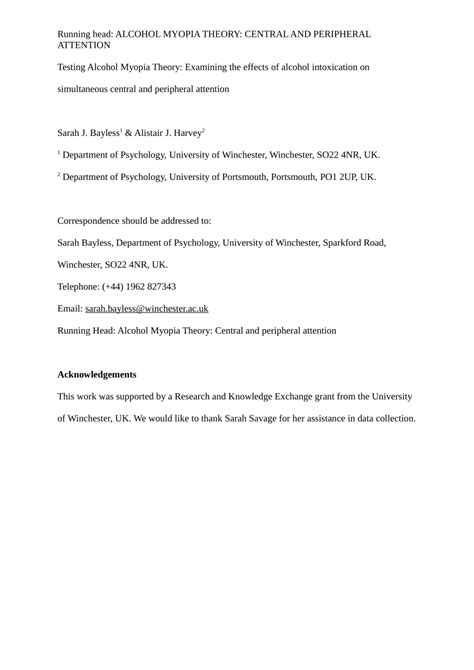 (PDF) Testing Alcohol Myopia Theory: Examining the Effects of Alcohol ...