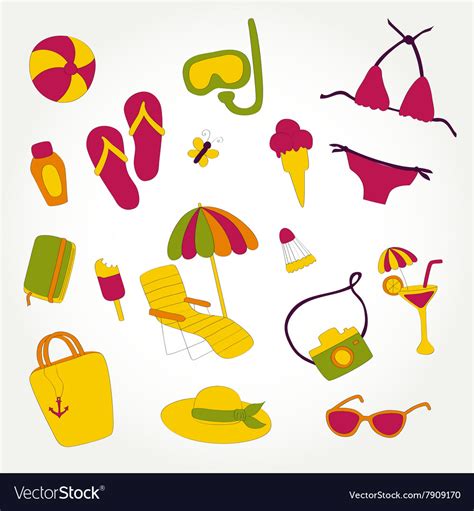 Design Summer Beach Items Set Royalty Free Vector Image