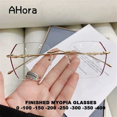 Ahora Polygon Women Optical Glasses Frame Bling Rimless Finsihed Myopia